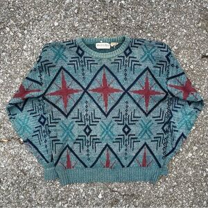 Vintage Jonathan Bryan Abstract Geometric Pullover Knit Sweater Size S Blue